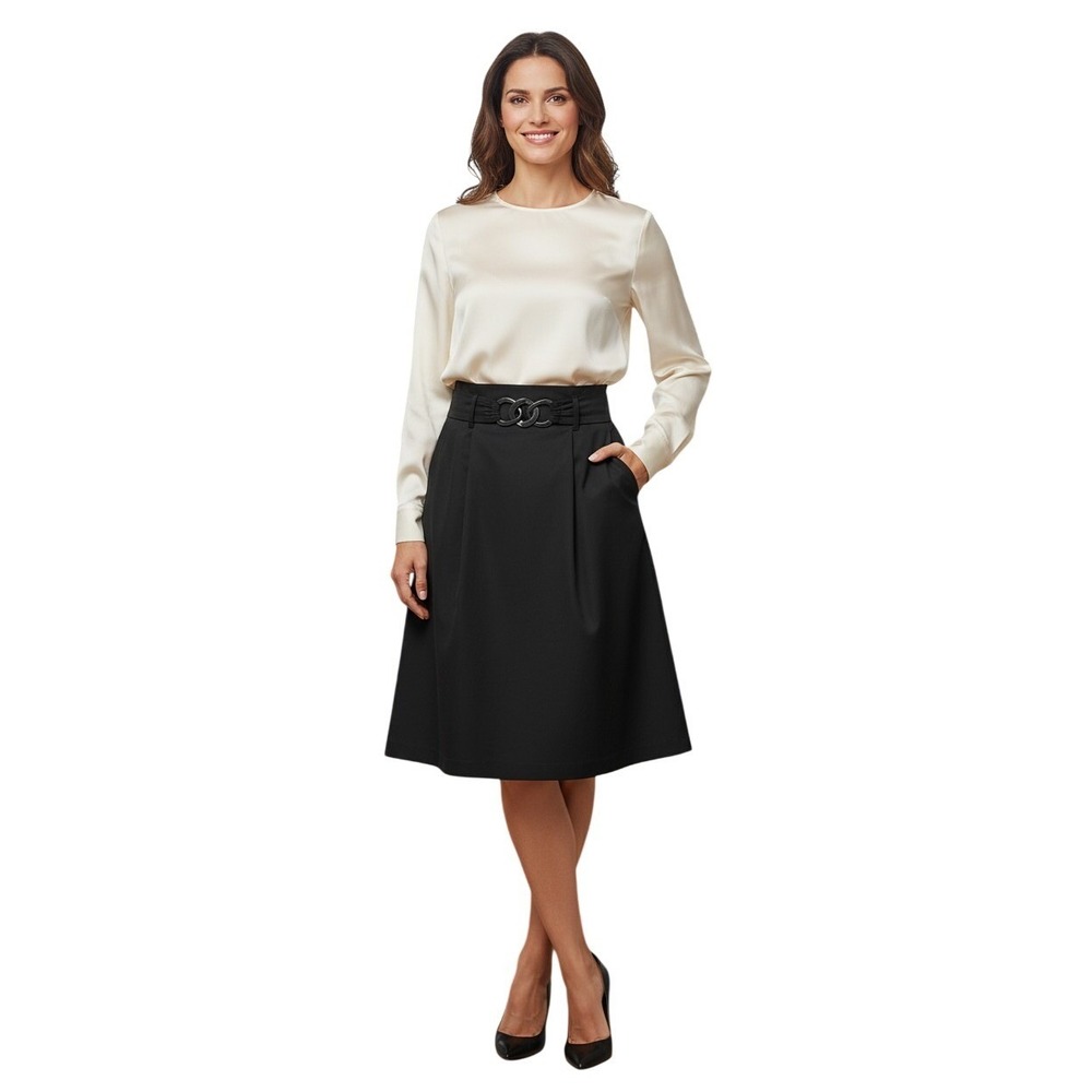 Lafayette 148 NY Black Cotton Blend A-Line Skirt Chain Detail 6 W28-30 NWOT $498